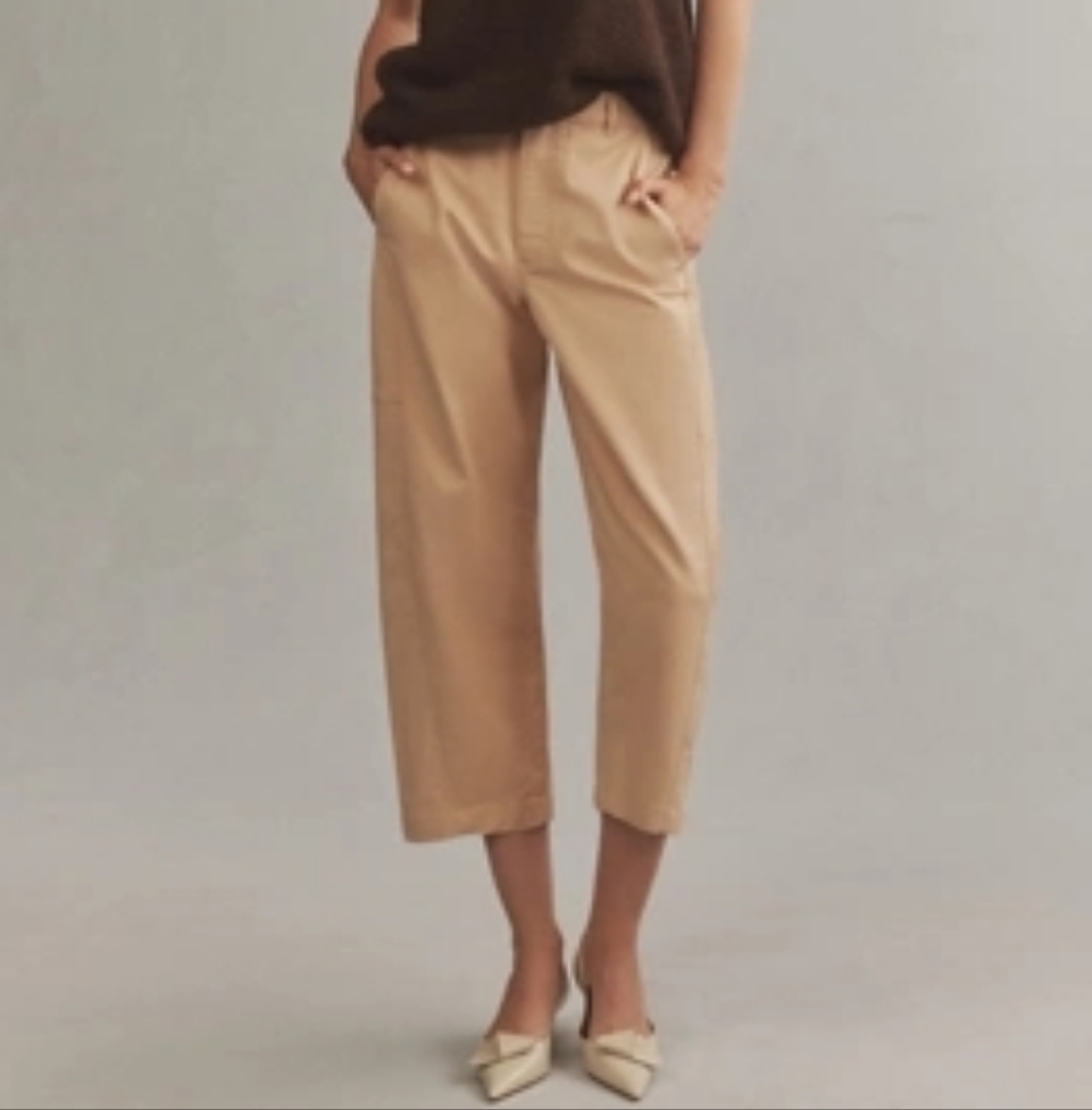 NWT Anthropologie Maeve Curved Cropped Chino Pants in Khaki Womens 12